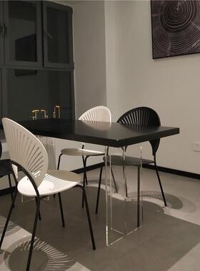 意式纯黑色德利丰岩板餐桌亚克力小户型透明悬浮极简家用饭桌依诺