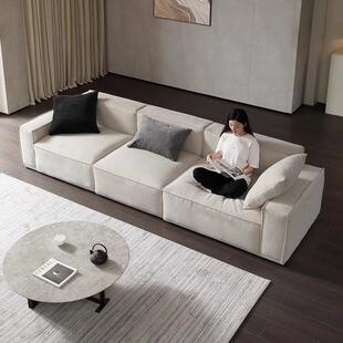 现代简约布艺豆腐块沙发羽绒直排小户型客厅高档家用天然棉麻沙发