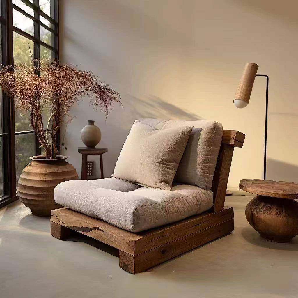 实木沙发椅客厅单人休闲椅民宿沙发躺椅落地式榻榻米沙发双人位