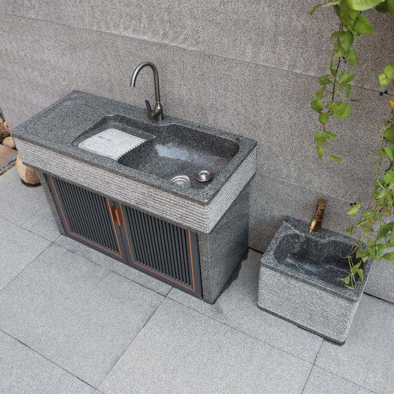 户外花园花岗岩洗手台天然大理石材洗衣池带搓板一体庭院水池台盆