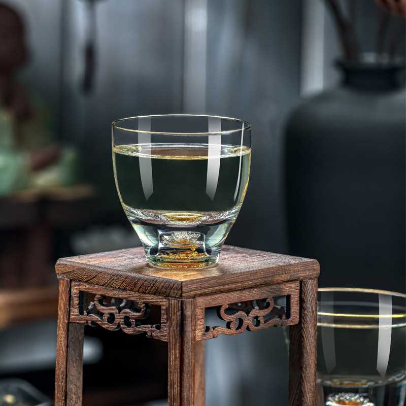 主人杯手工高档个人专用杯水晶玻璃品茗杯大号茶杯家用金箔喝描金