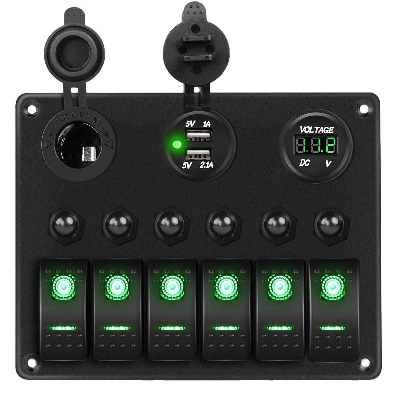 6+6+3汽车改装12-24V多功能面板点烟器+双USB+电压表组合面板开关