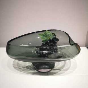饰品样板房设计师餐桌收纳托盘 现代轻奢透明玻璃水果盘客厅茶几装