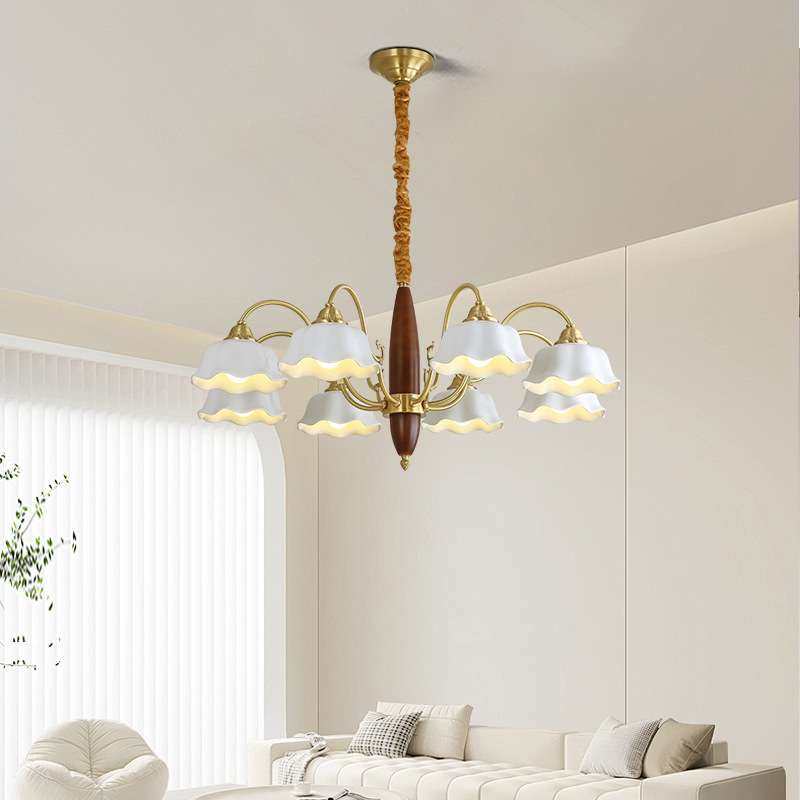 全铜法式复古餐厅吊灯简约美式乡村中古风卧室灯具书房实木陶瓷灯