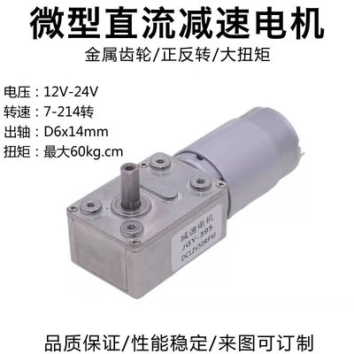 JGY-395微型直流减速电机12V24V蜗轮蜗杆齿轮自锁大扭力低速马达