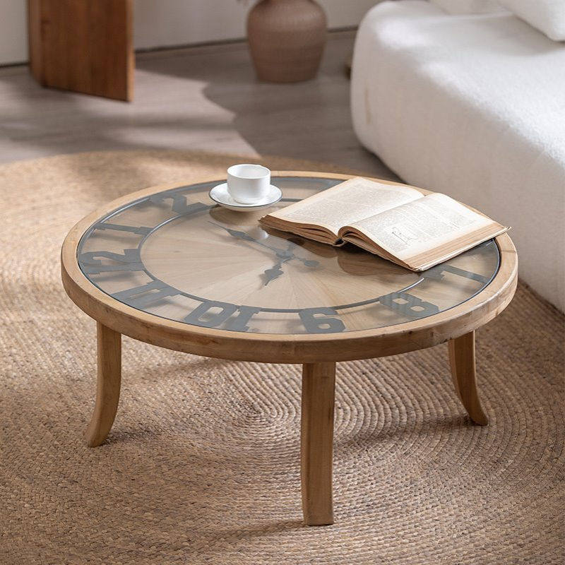 美式乡村中古风实木茶几 小户型家用客厅民宿茶室装饰时钟茶几