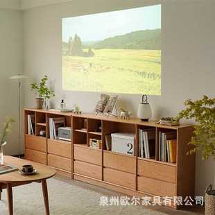 实木收纳书柜家用客厅落地电视柜展示书架樱桃木餐边柜储物柜 日式