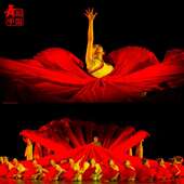 红色摇篮长绸扇跳舞扇子纯大红加长双面舞蹈扇长扇子演出道具真丝