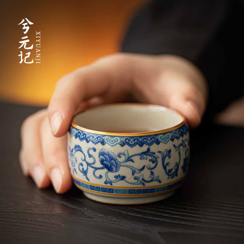 兮元记青花汝窑主人杯陶瓷茶杯厚德杯单杯家用品茗杯茶盏功夫茶具图片