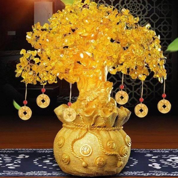 开业礼品发财树黄水晶小客厅电视柜酒柜装饰品摇钱树招财摆件家居