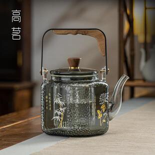 蒸煮一体玻璃茶壶白茶专用喷淋式双胆煮茶器黑胡桃实木黑晶炉套装