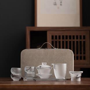 手提收纳包 琉璃旅行茶具简约便携盖碗茶杯公道杯整套功夫茶具套装