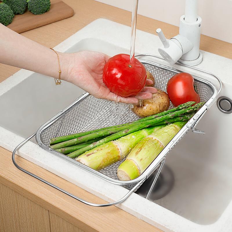 厨房沥水架水槽边可伸缩不锈钢过滤网篮洗碗池上碗碟收纳滤水盆