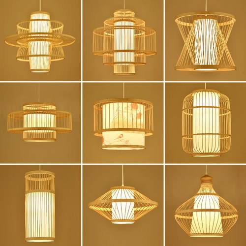 新中式竹艺吊灯民宿吧台创意个性茶室火锅店饭厅中式竹编灯笼罩