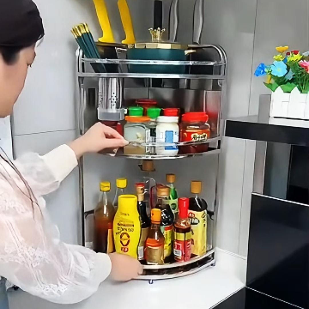厨房转角置物架不锈钢拐角三角架调味香料品收纳刀架壁挂落地家用