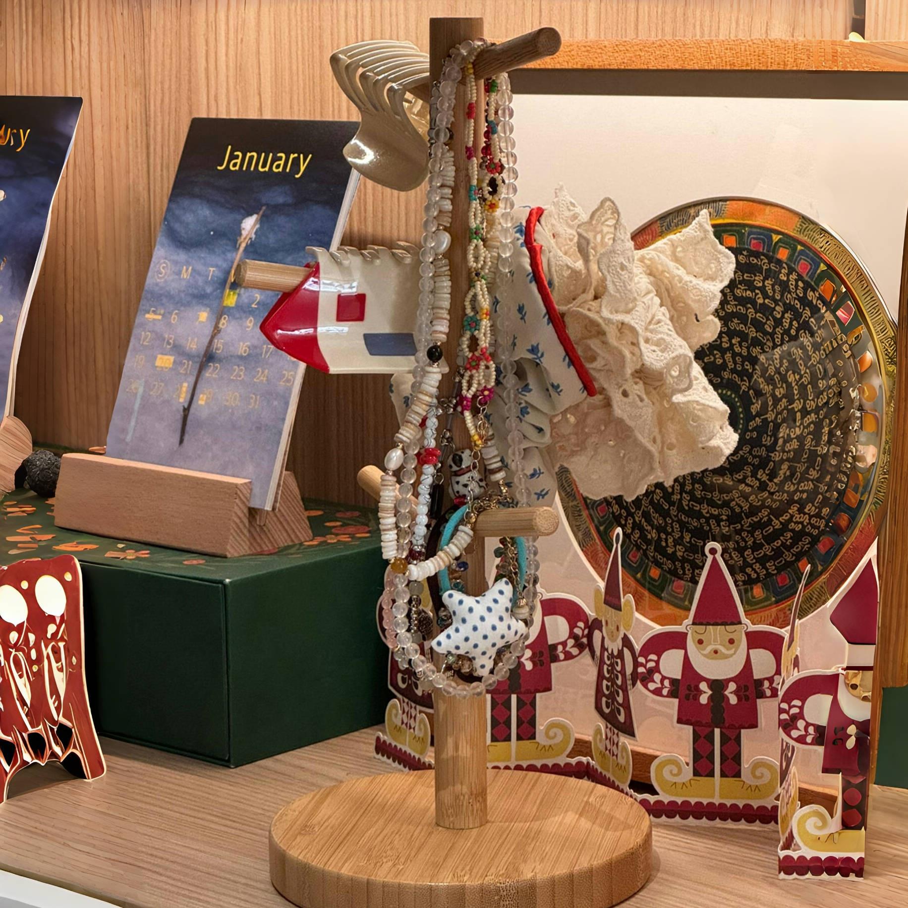 实木首饰收纳架简约项链展示架发圈头绳挂架桌面饰品耳环陈列架子
