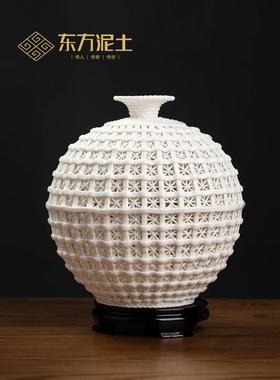 东方陶土小天地方圆瓷瓶摆件中国风家居客厅博古架酒柜装饰工艺品