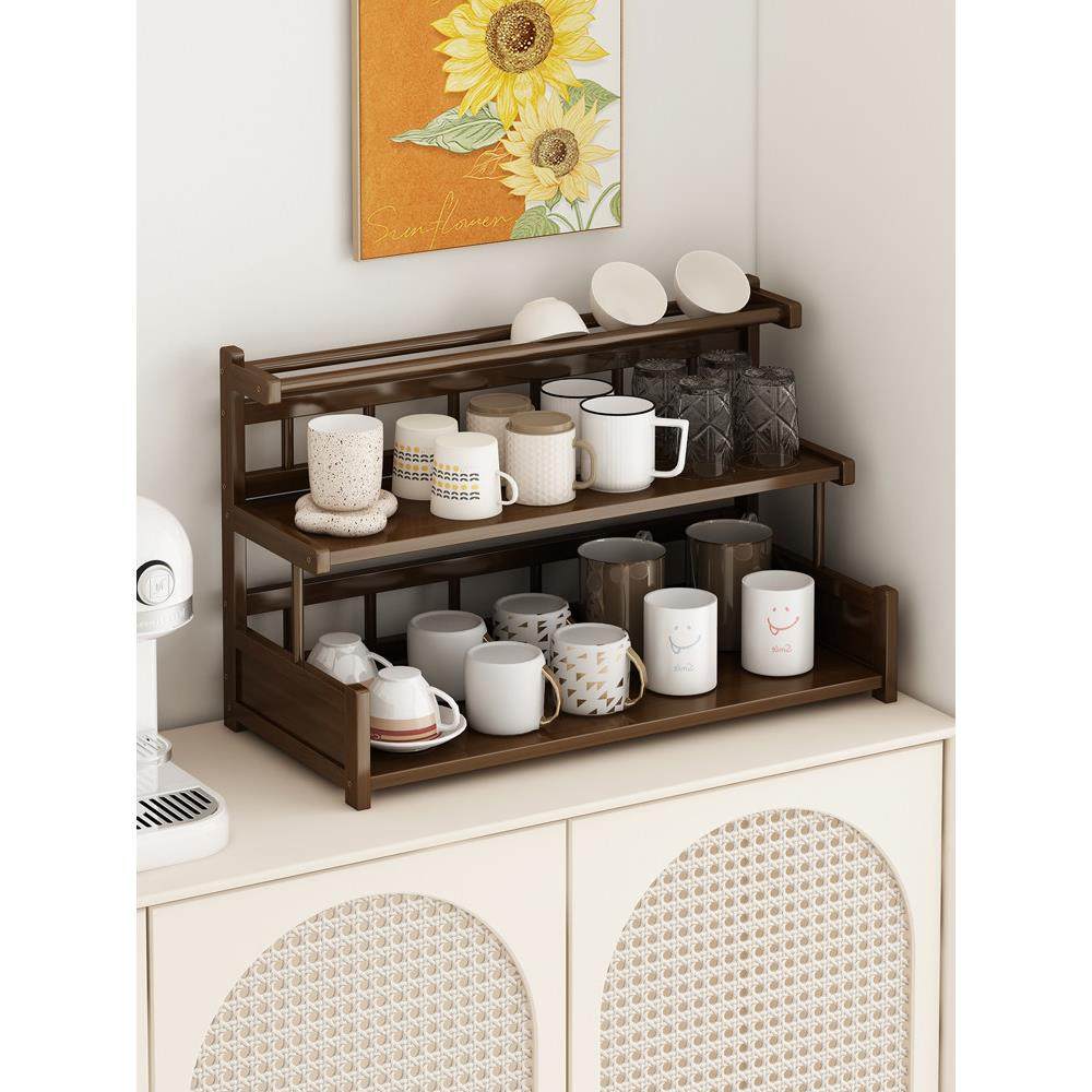 博古架实木中式桌面茶杯收纳置物架沥水碗碟架多层台面茶叶摆放架