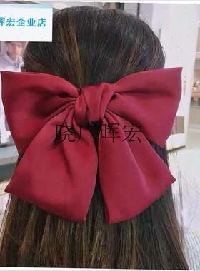 红色蝴蝶结发夹j头饰发卡女后脑勺新款高级儿童夹子发饰大酒红头l