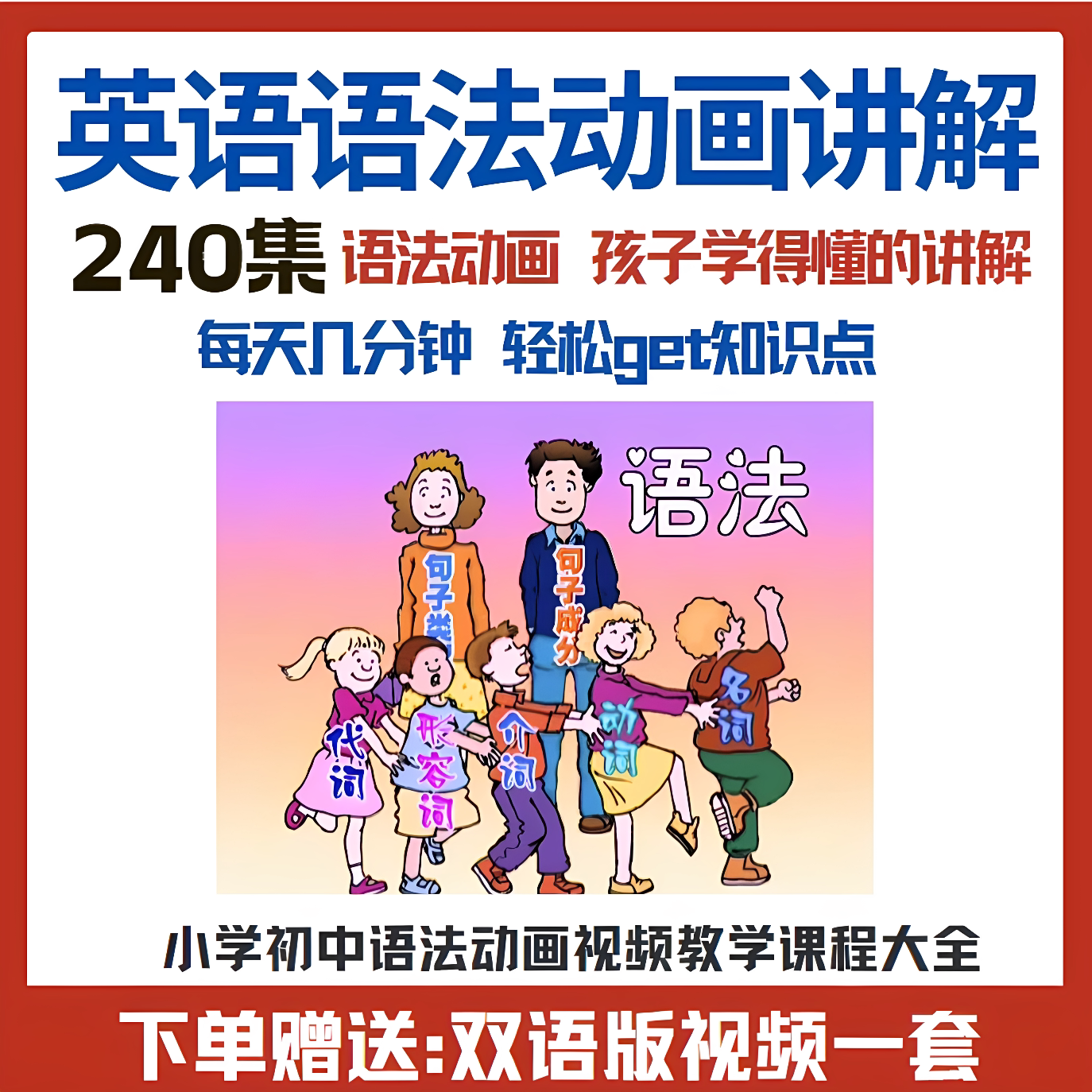 小学初中英语语法动画视频素材