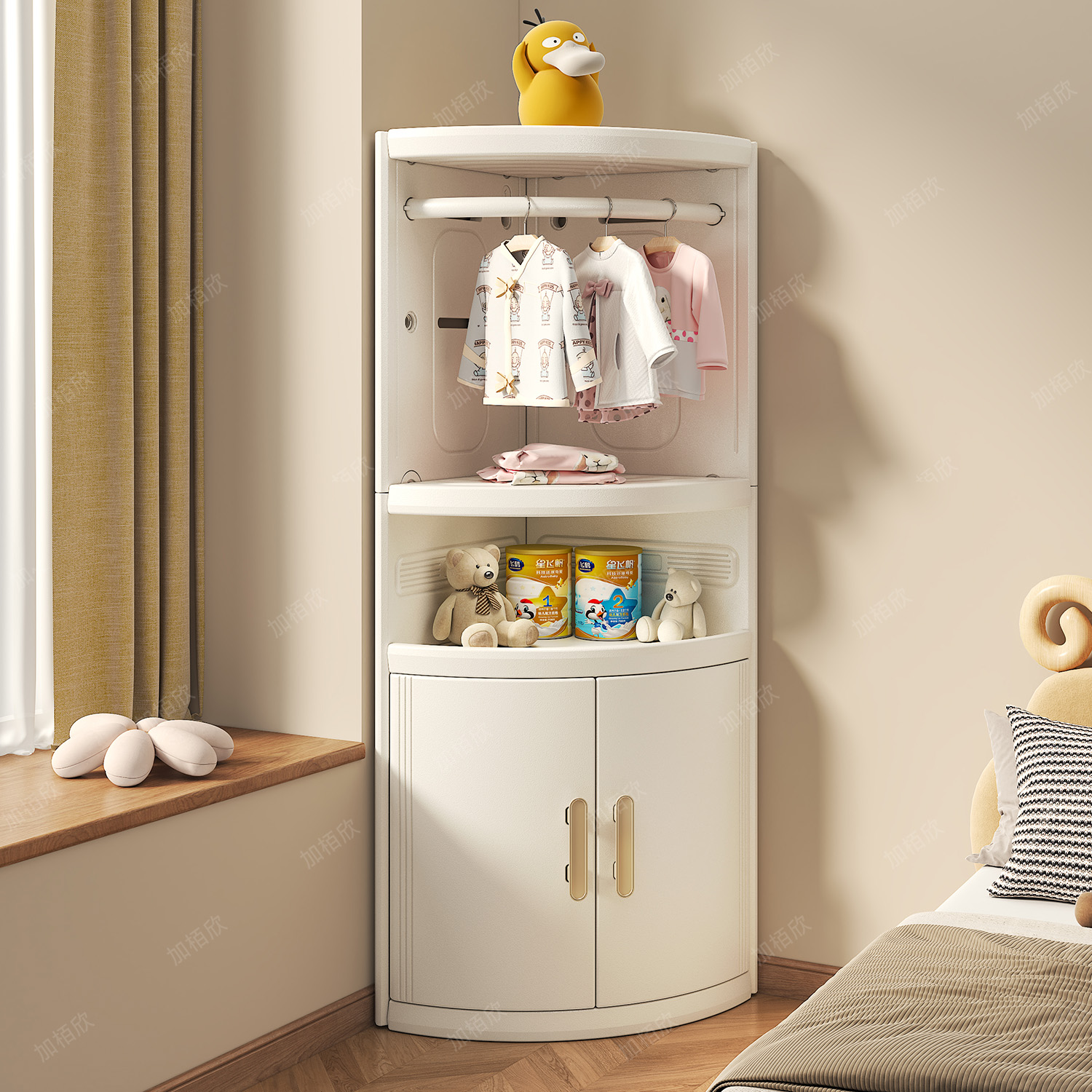 儿童喂养台衣柜一体收纳柜婴儿宝宝玩具柜倒角转角喂养柜置物架