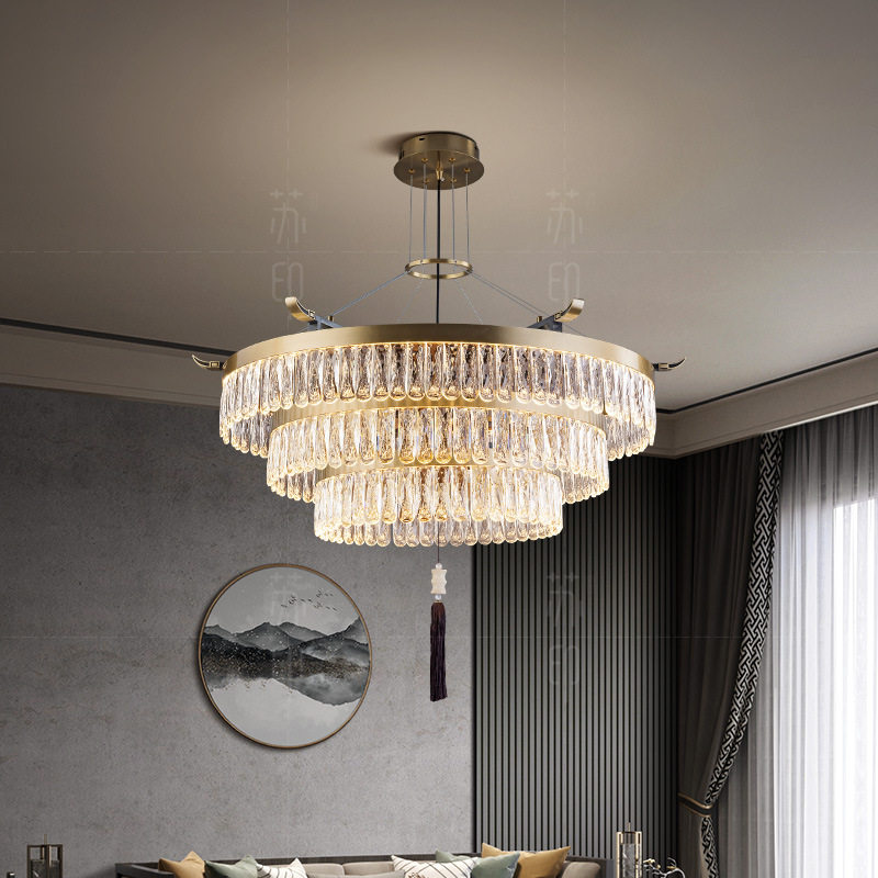 新中式吊灯客厅轻奢水晶灯设计师别墅餐厅卧室吸顶全铜灯具