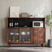 北欧餐边柜黑胡桃木边柜家用餐厅实木一体吧台靠墙茶水柜酒柜