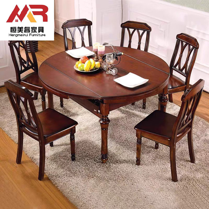 美式实木伸缩餐桌椅方圆两用饭桌现代家用折叠简约圆形组合小户型