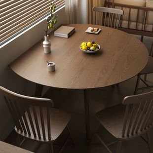 实木折叠圆餐桌家用小户型桌椅组合方桌可变圆形桌子伸缩椭圆饭桌