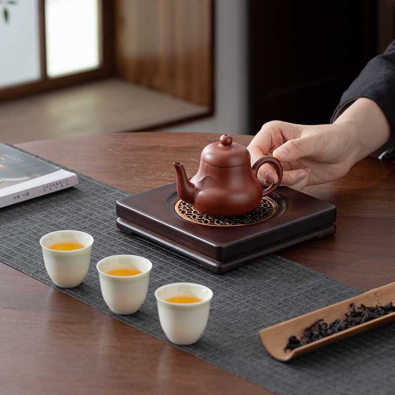 闽竹坊竹制胡桃色家用壶承干泡台高端实木小型茶盘日式紫砂壶壶垫