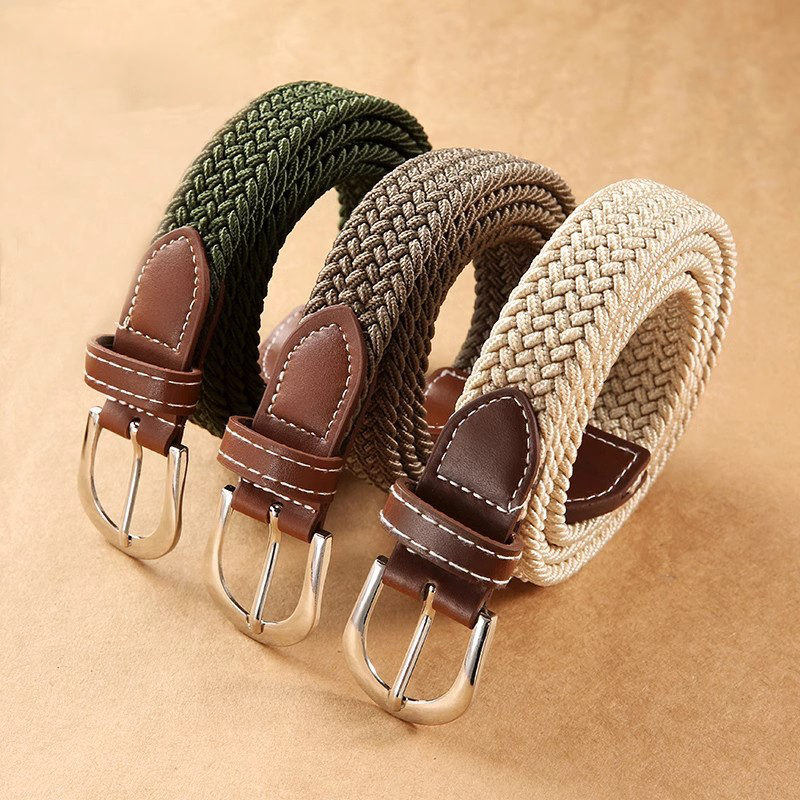 免打孔皮带女士百搭牛仔裤松紧弹力学生懒人布带帆布编织腰带女款