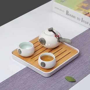 一壶两杯宿舍旅行便携单人茶盘茶 陶瓷家用茶壶酒店小茶具套装