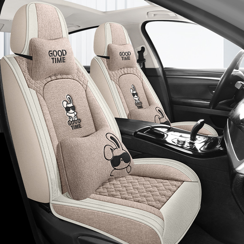 2025新款座椅套卡通汽车坐垫四季通用全包布艺亚麻座垫夏季透气
