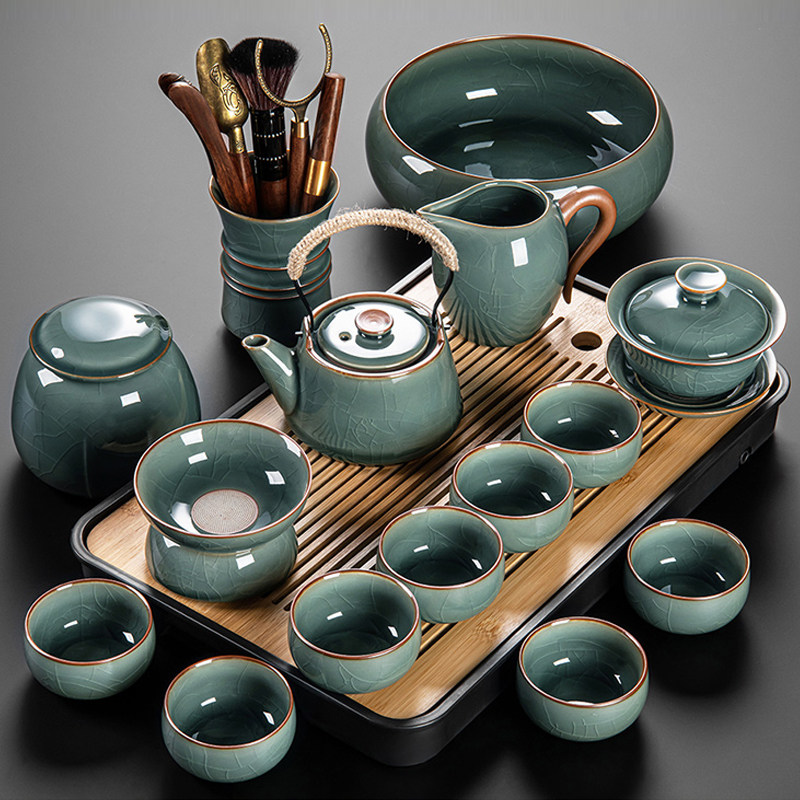 哥窑功夫茶具套组2025新款轻奢高档家用办公室陶瓷泡茶壶茶杯整套