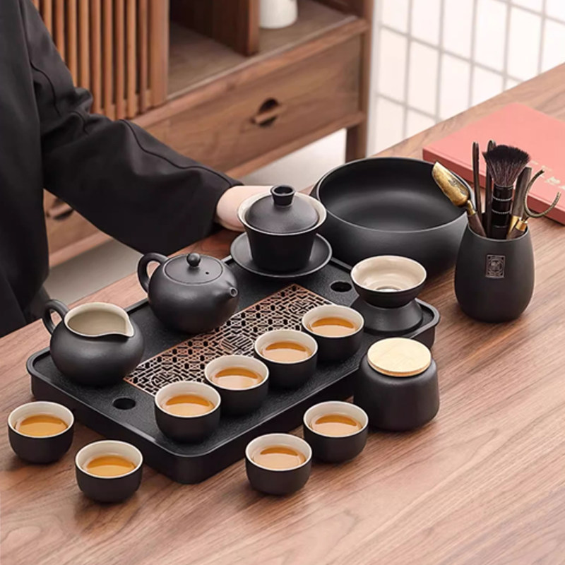 黑陶功夫茶具套装家用高档轻奢办公室泡茶器中式茶杯茶壶茶盘整套