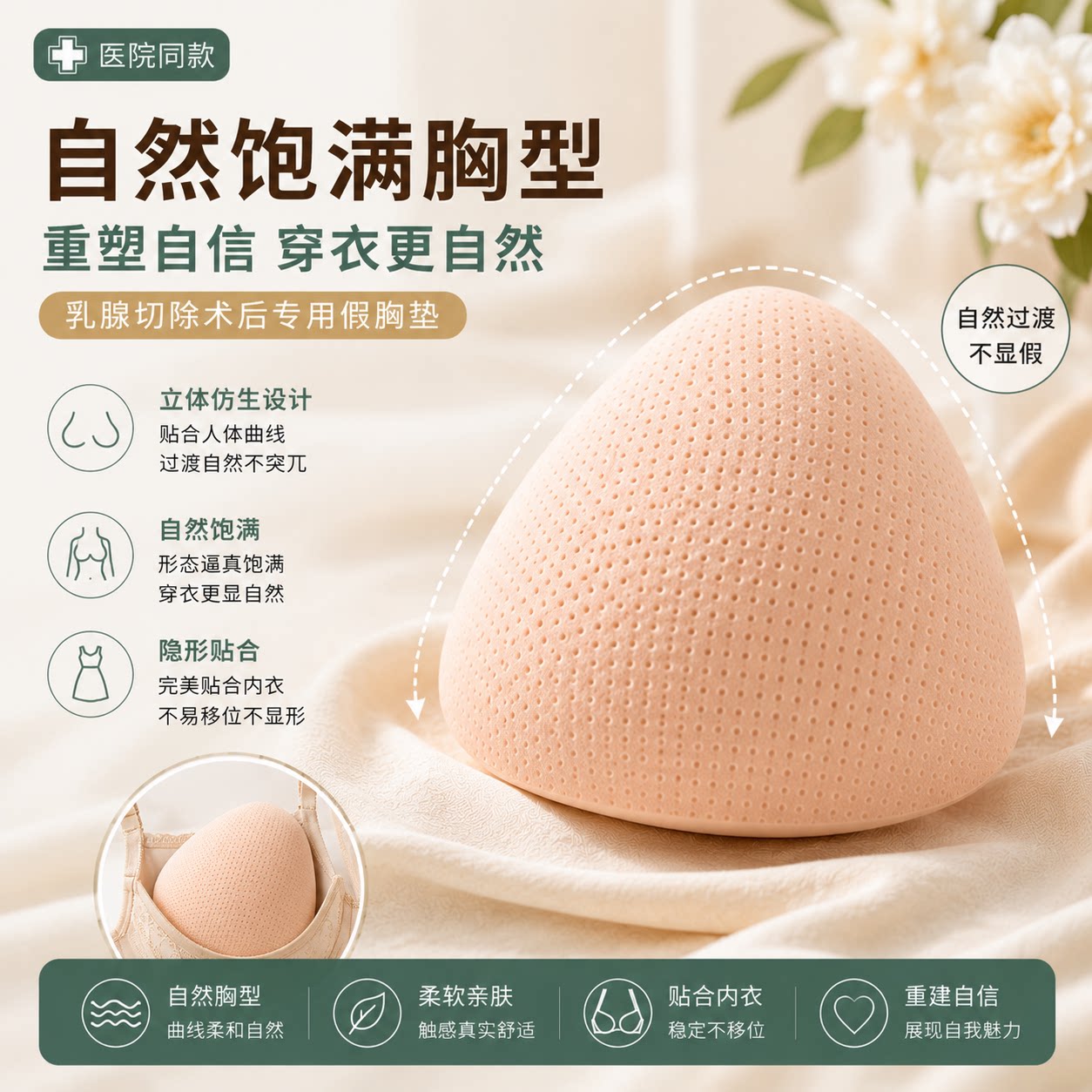 天然海绵轻质义乳隐形贴合乳腺术后专用透气亲肤假胸垫假乳房自然