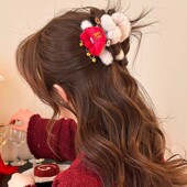 新年春节可爱毛绒醒狮流苏胸针喜庆新年元 宝别针少女背包装 饰饰品