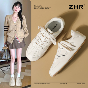 复古银色休闲运动女鞋 百搭平底芭蕾小白鞋 女2025春新款 ZHR德训鞋