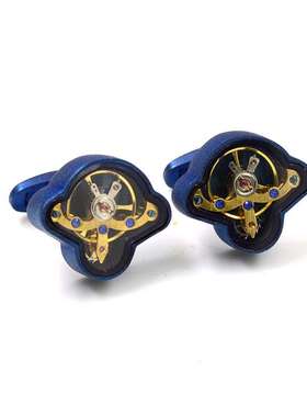 不锈钢材质镀真空蓝色 陀飞轮袖扣 自动摆轮袖钉精密机械机芯Cuff