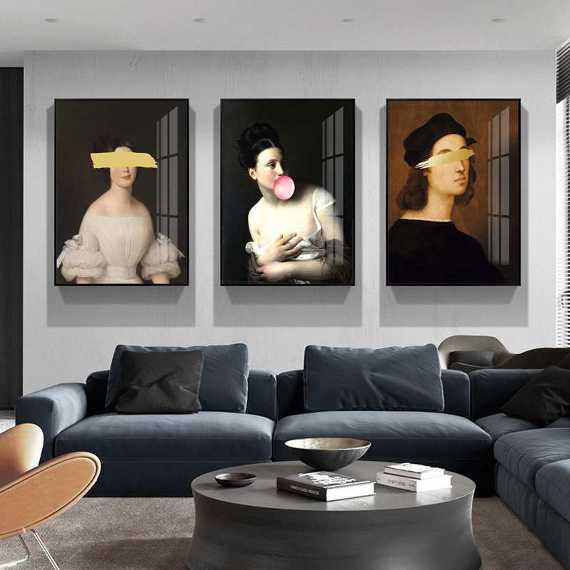 蒙眼女士 餐厅艺术挂画小众复古装饰画欧式人物个性创意双联壁画图片
