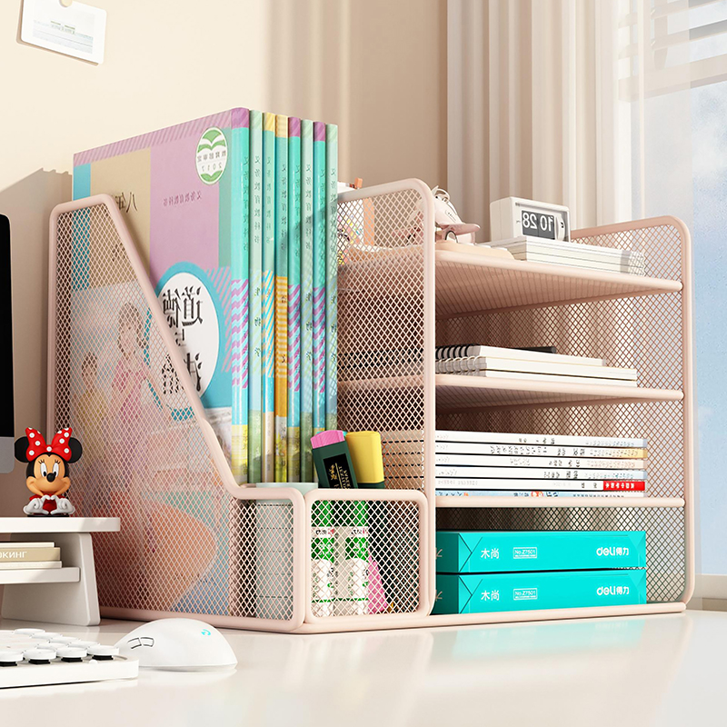 文件收纳层架办公桌面置物架文件收纳盒办公用品大全多层文件架A4纸文件框文件夹资料档案整理架铁艺金属书立