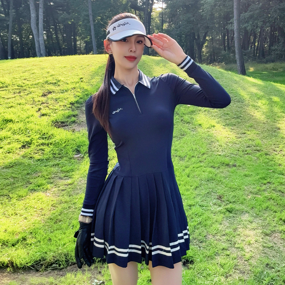 Niefle高尔夫女装收腰百褶连衣裙