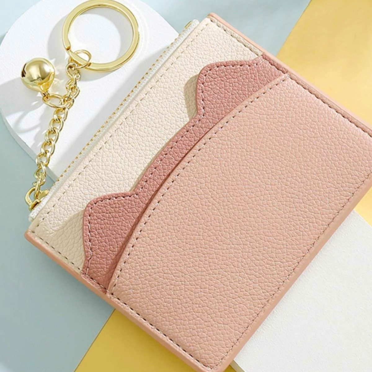 日系超薄款卡包女零钱包女马卡龙扣卡夹撞色学生卡片包零钱包一体