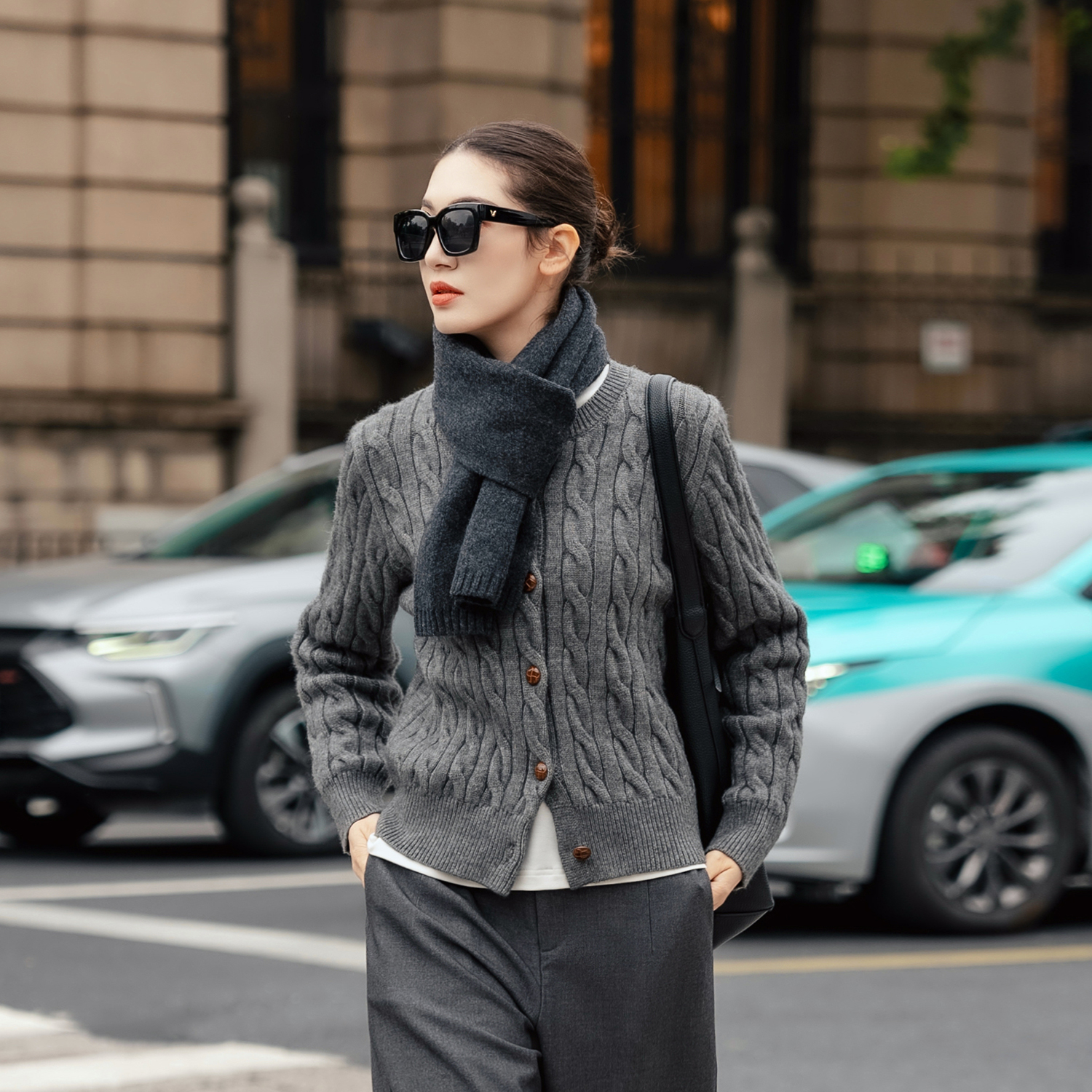 【知喜ziJoy】2025新款灰色宽松慵懒韩系秋冬女针织开衫外套毛衣