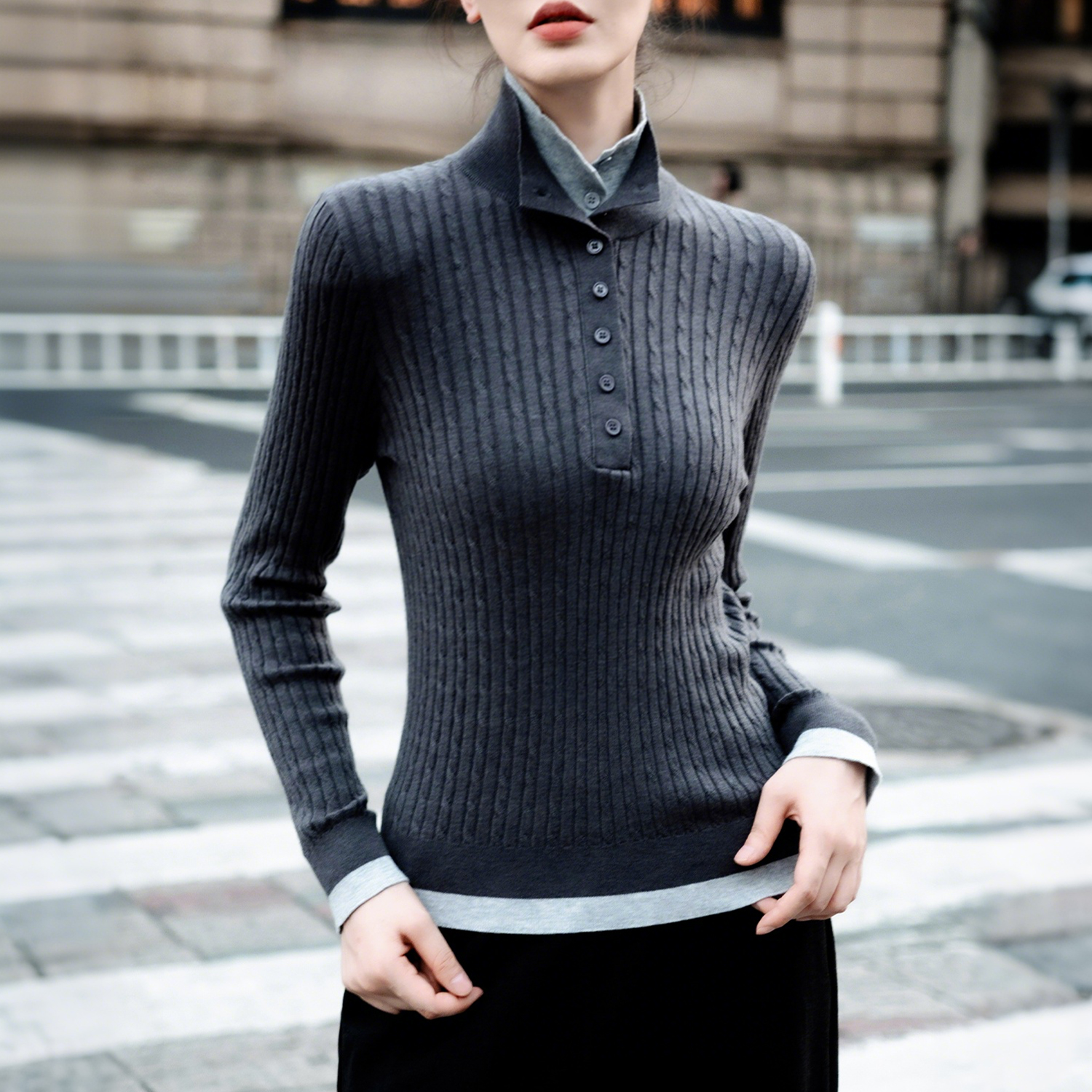 简约高智感高领针织衫女2025秋季新款修身显瘦长袖打底衫上衣