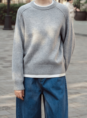 【知喜ziJoy】2026早春穿搭羊毛圆领灰色毛衣女新款百搭休闲上衣