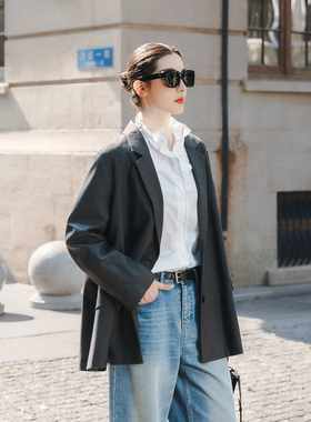【知喜ziJoy】2026春季新款轻奢灰色西装女宽松百搭斗篷西服外套