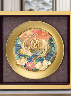 连年有余招财鱼摆件锦鲤客厅玄关装饰开业礼物乔迁新居礼品金箔画