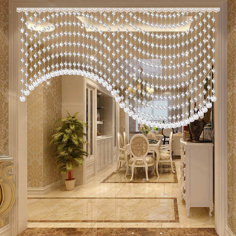 水晶帘子客厅过道珠帘隔断帘波浪装饰珠子家用玄关免打孔门帘挂帘