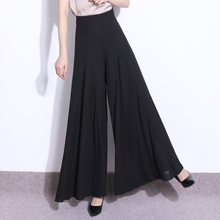 女夏季 休闲甩裤 垂感高腰宽松阔腿裤 洋气大脚裤 薄 2024新款 黑色裙裤